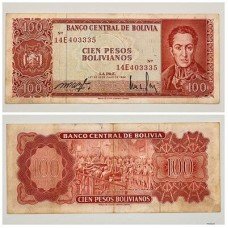 Bolívia - P164A(1) 100 pesos bolivianos 1962 (1982) MBC/SOB 