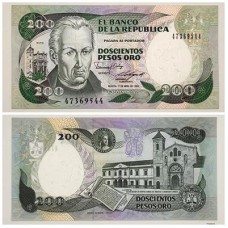 Colômbia - P429d(4) 200 pesos oro 1989 FE